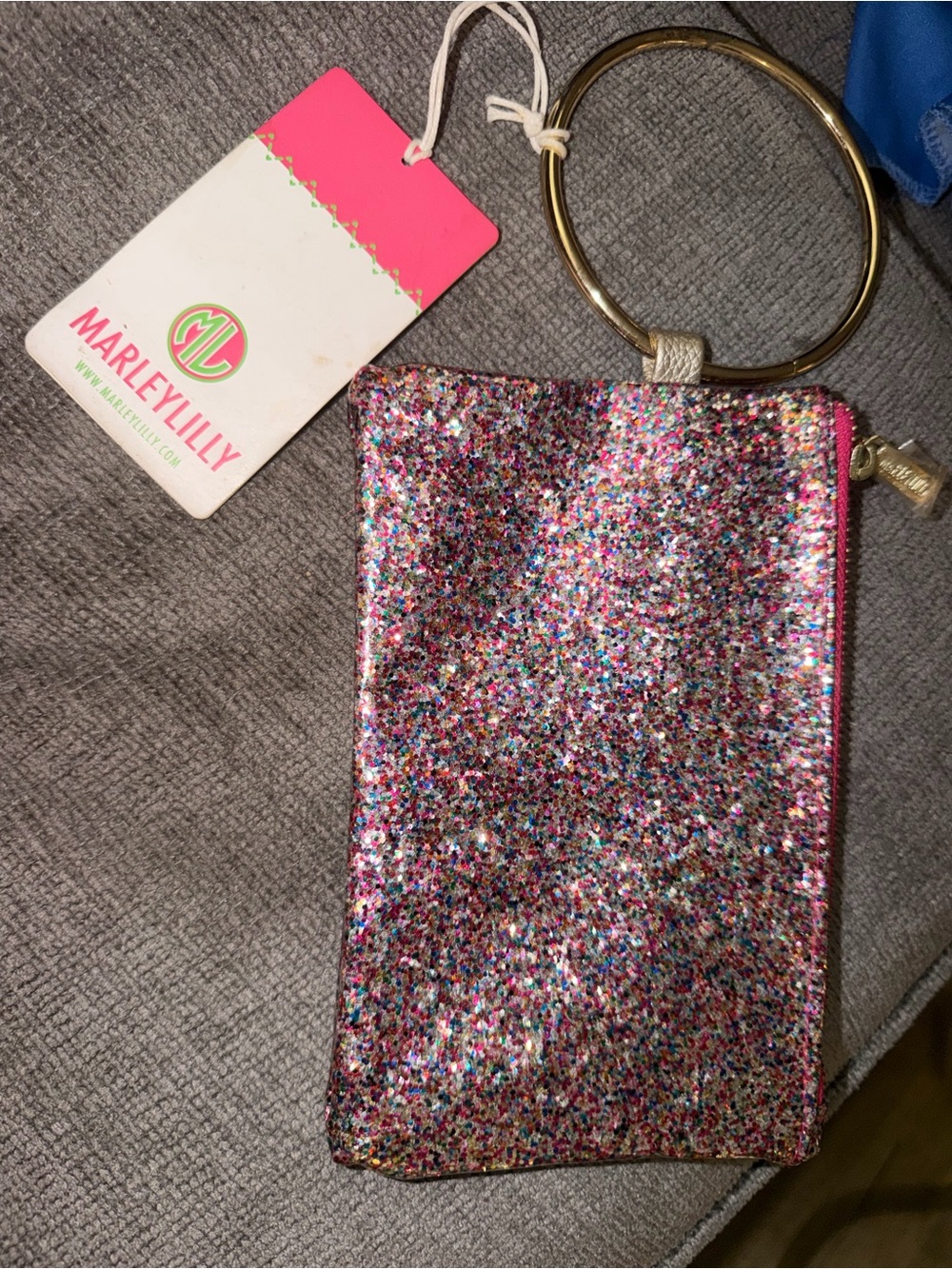 Pink Multi Glitter Wristlet with Gold Ring